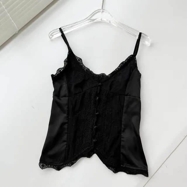 Lace Satin Sweet Slim Fit Small Slip Top 3403 Black - Shop at LoveMi