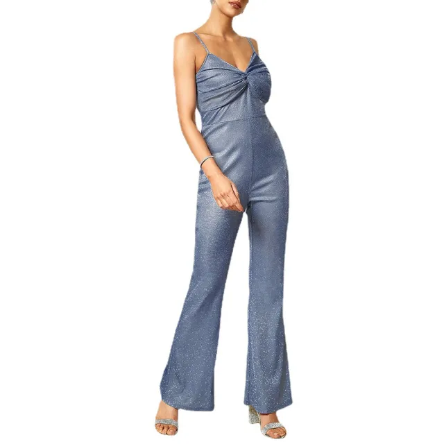 Women's Fashion Sequined Pleated Sling Backless Jumpsuit Dmh22302 Haze Blue - Shop at LoveMi