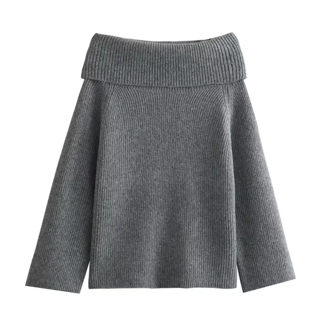 Women's Simple Graceful Off shoulder Long Sleeve Sweater Top Gray - Shop at LoveMi