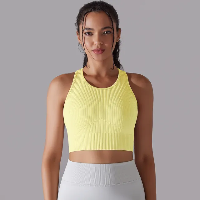 Seamless Knitted Solid Color I shaped Beauty Back Yoga Vest Yellow - Shop at LoveMi