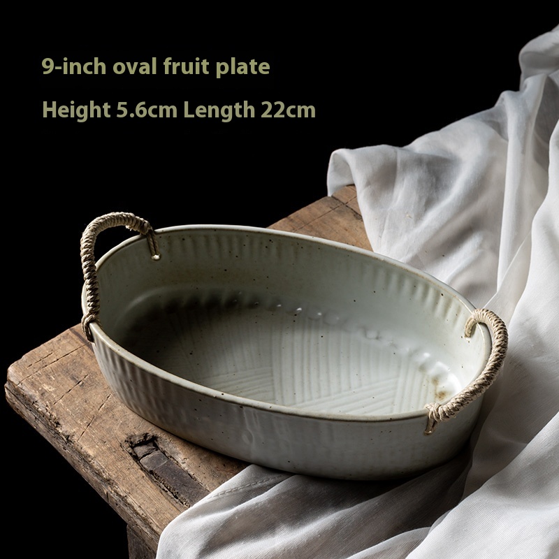 Stoneware Retro Tableware Household Fruit Plate Microwave Oven Heat Insulation Handmade And Simple
