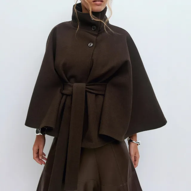 Women's Solid Color Stand collar Trench Coat Brown - Shop at LoveMi