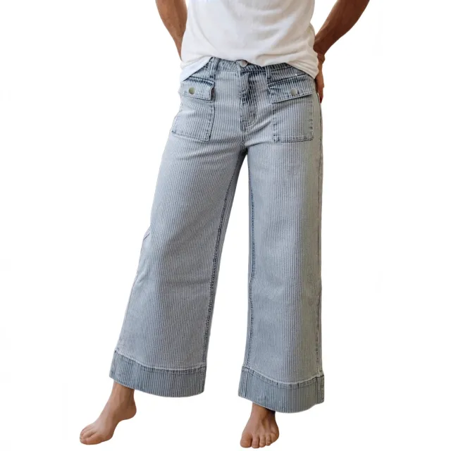 Women's Wide leg Casual Loose Striped High waisted Wide leg Pants Blue - Shop at LoveMi