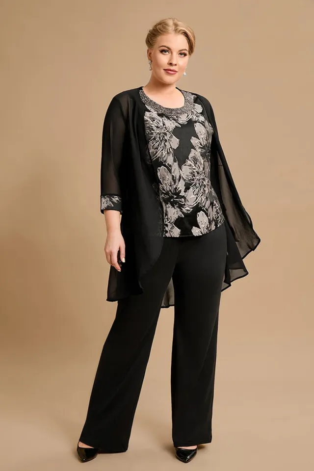 Oumeijia Plus Size Bridal Mother Three piece Trousers Suit Black - Shop at LoveMi