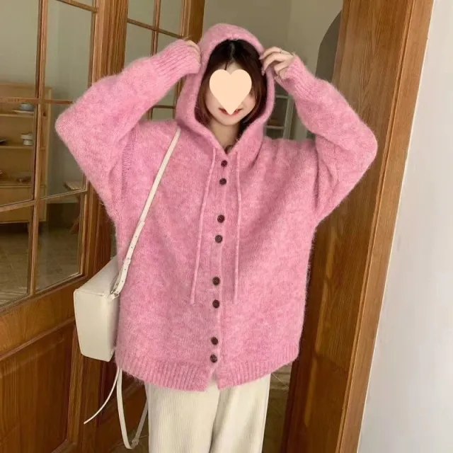 Thickened Korean Style Top With Loose And Lazy Style Knitwear Pink - Shop at LoveMi