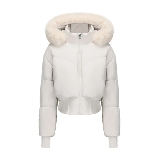 Women's Hooded Large Fur Collar Short Cotton Jacket Gray - Shop at LoveMi