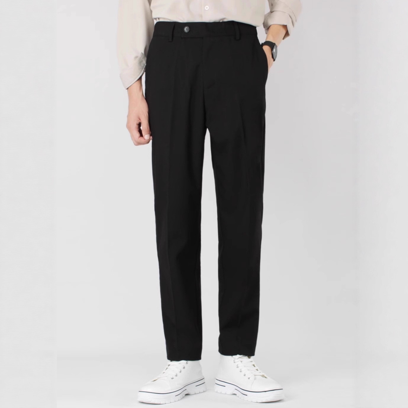 Lightly Mature-style Mens Tailored Trousers With A High-end Slim-fit Look
