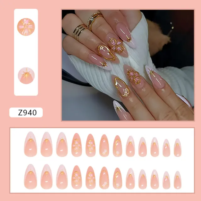 Simple French Wear Nail Three dimensional Peach Blossom Nail Tip Detachable Z940 - Shop at LoveMi