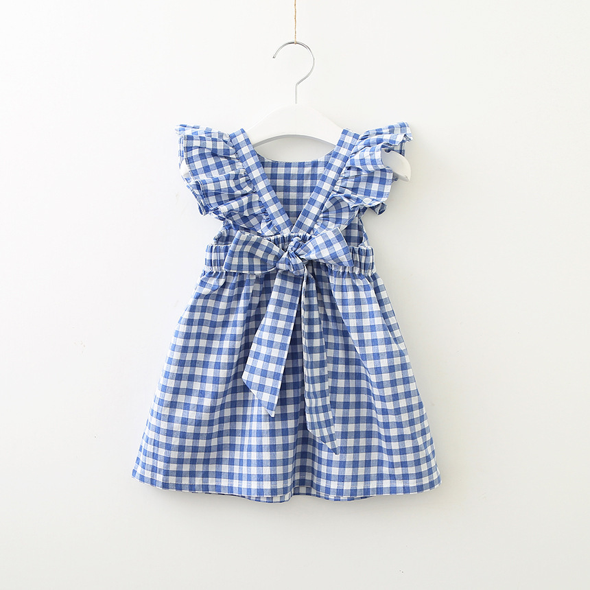 Title 2, Bowknot plaid princess dress with backless desi...