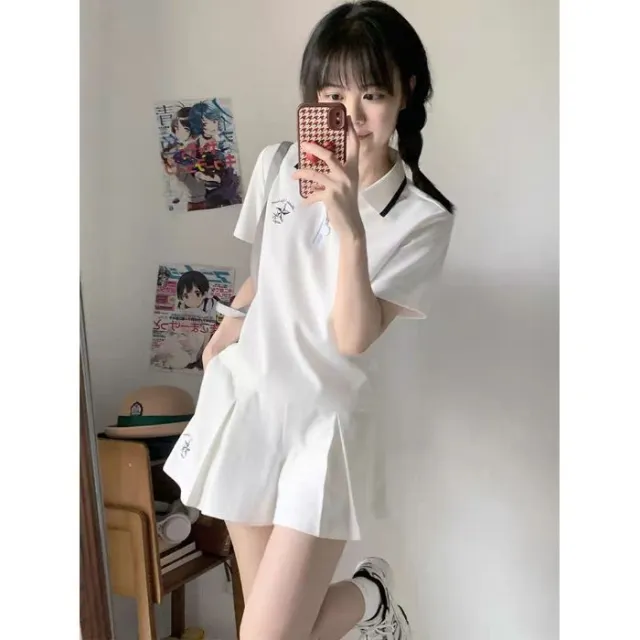 Womens Pleated Safety Skirt And Casual Sporty Chic Set White - Shop at LoveMi