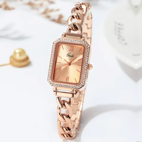 Luxury Rhinestone Denim with Small Green Watch