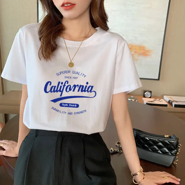 Women's Cotton Short sleeved T shirt European Style Letters Xl - Shop at LoveMi