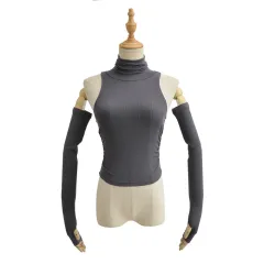 Slim-fit Pleated Women's Cuff Top Short T-shirt - Grey - View 1