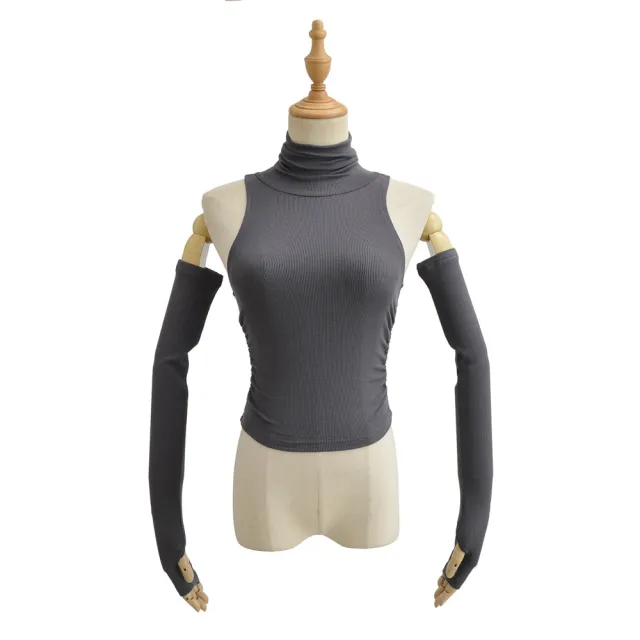 Slim fit Pleated Women's Cuff Top Short T shirt Gray - Shop at LoveMi