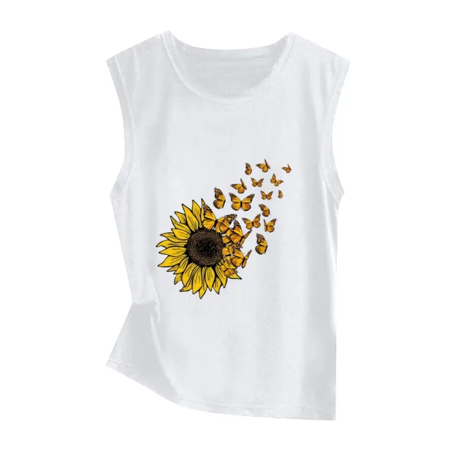 Sunflower Print Sleeveless Women's Vest Butterfly Top 45927 - Shop at LoveMi