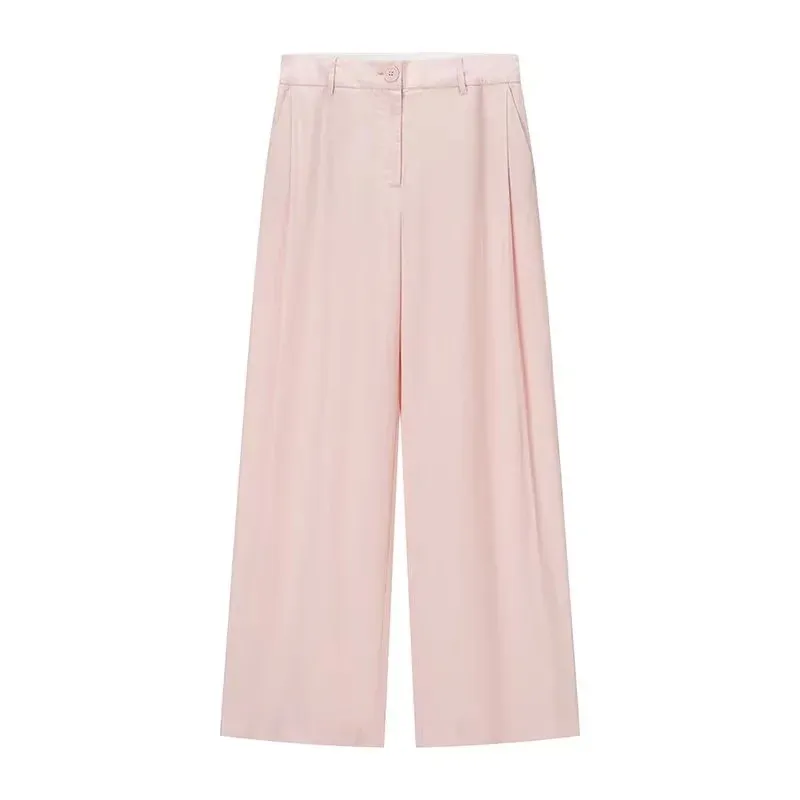 Women's Sleeveless Round-neck Short Vest High-waist Wide-leg Pants Set - Trousers