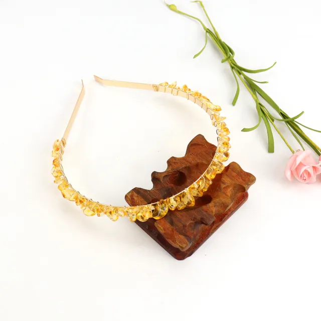 Winding Golden Double Row Natural Crystal Gravel Headband Golden Double Row Citrine - Shop at LoveMi