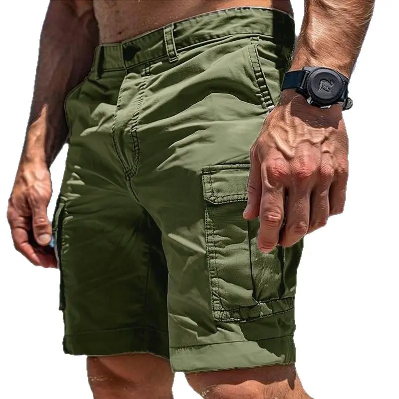Men's Cargo Shorts Summer Multi-Pocket Button Zipper Pants with Pockers Fashion