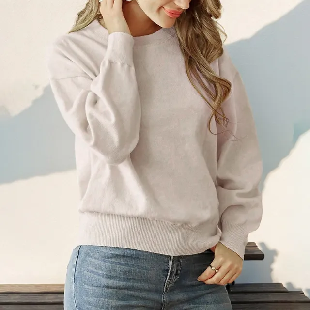 Fashion Casual Round Neck Long Sleeve Women's Sweater Apricot - Shop at LoveMi