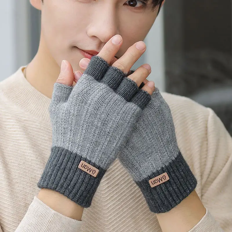 Men's Warm Thickened Knitting Half Finger Gloves