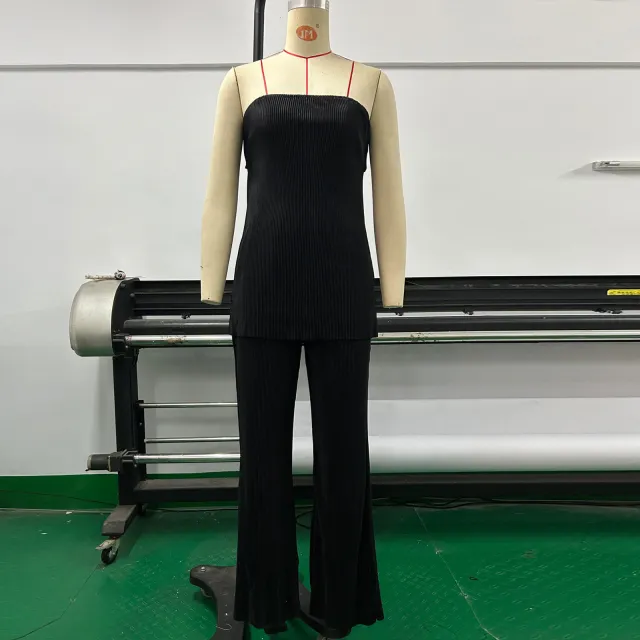 Slim Top Casual Trousers Solid Color Two piece Set Black - Shop at LoveMi