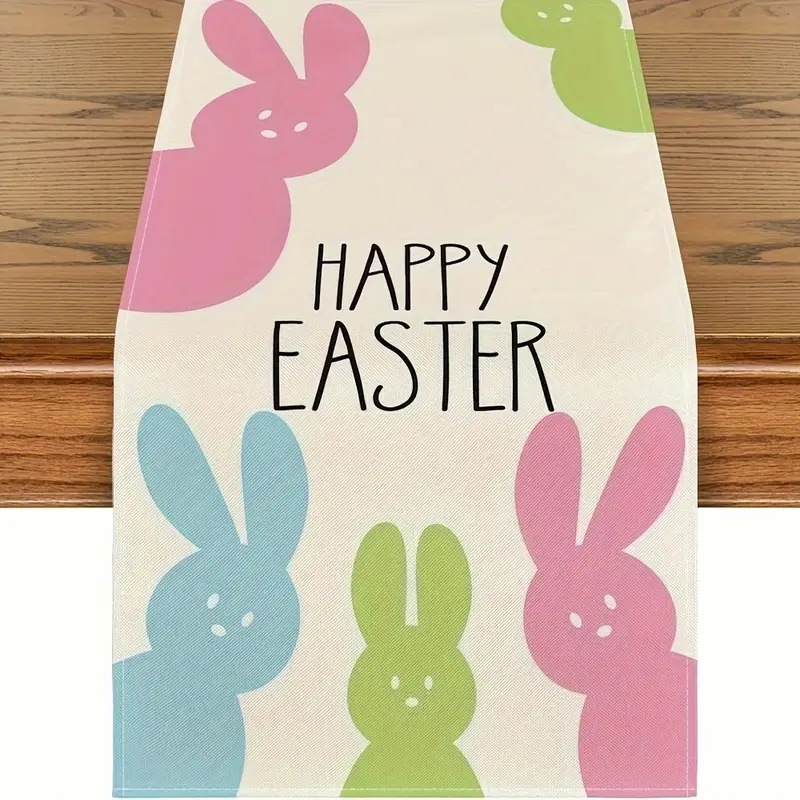 Easter Table Runner Rabbit Egg Decoration Linen Printing Table Cloth - Picture 30 of 32