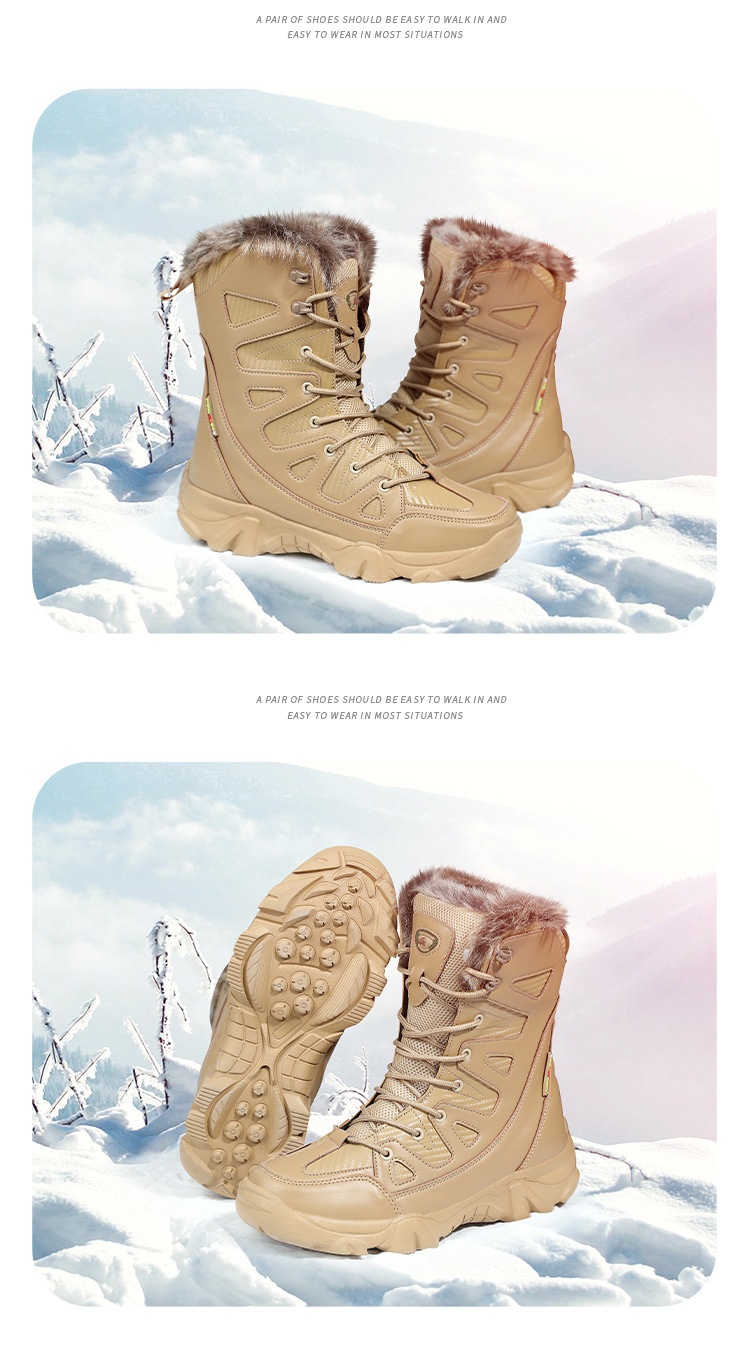 Snow Boots Cotton Boots Winter High-top Fleece-lined Warm Slugged Bottom Lace-up