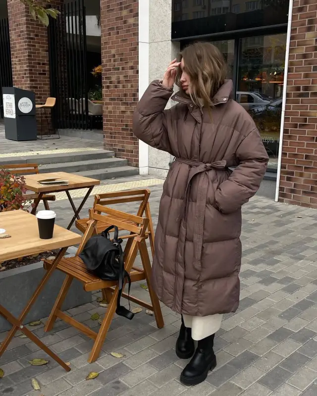 Casual Waist Tight Slimming Long Bread Cotton padded Jacket For Women Dark Brown 15Kg - Shop at LoveMi