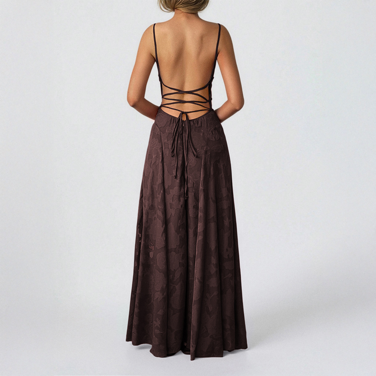 Elegant Vacation Strapless Maxi Dress Floral print Dress Brown - Shop at LoveMi