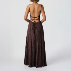 Elegant Vacation Strapless Maxi Dress Floral-print Dress - Brown - View 1
