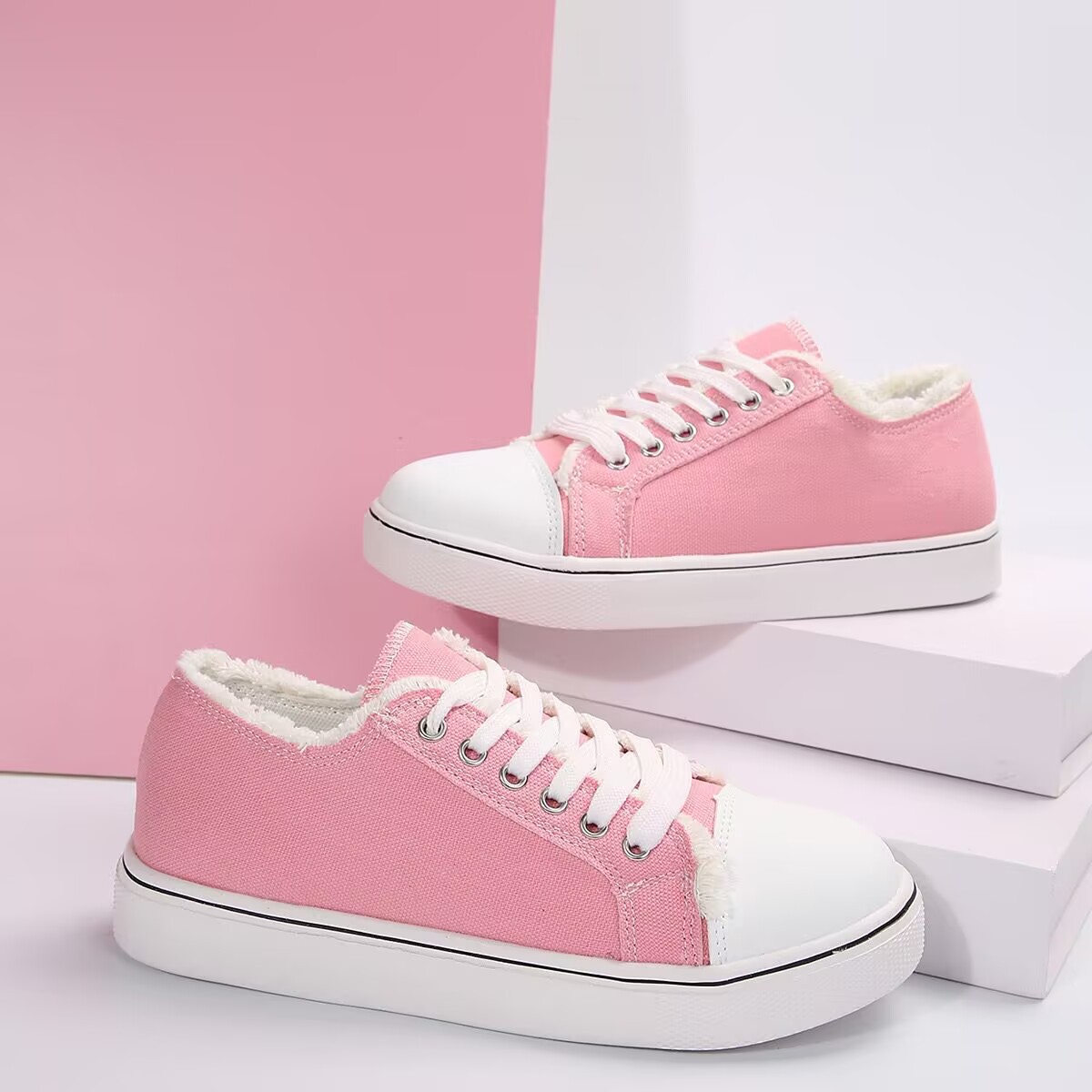 Lightweight canvas sneakers cross-tied laces — Sarah Express