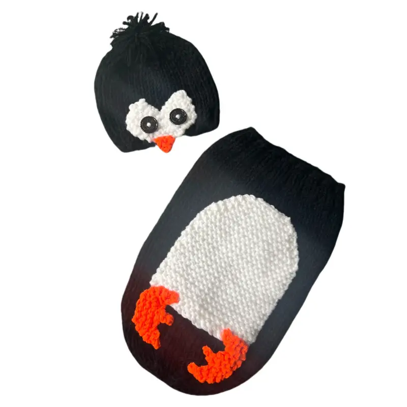 New Cute Newborn Photography Penguin Shape Wool Sleeping Bag