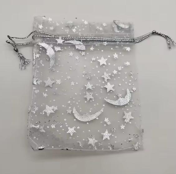 Gilded Star And Moon Sheer Organza Mesh Bag