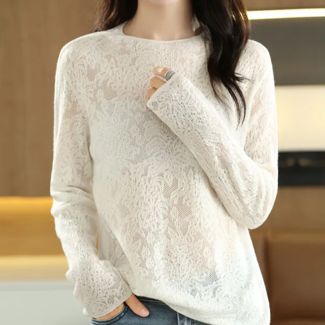 Women's Half Turtleneck Hollow Out Sweater Loose Pullover Fashionable Knitted White - Shop at LoveMi
