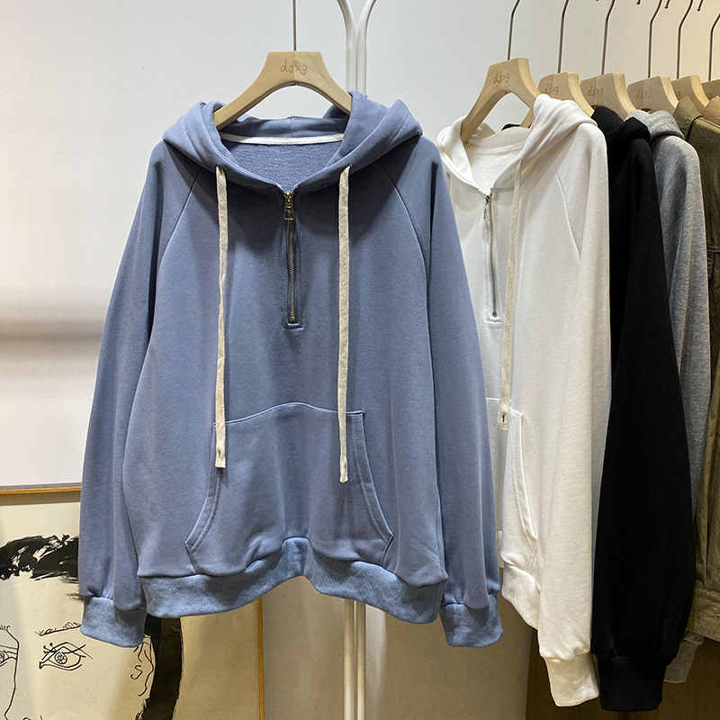 Autumn And Winter Loose Half Long-sleeve Zipper Top