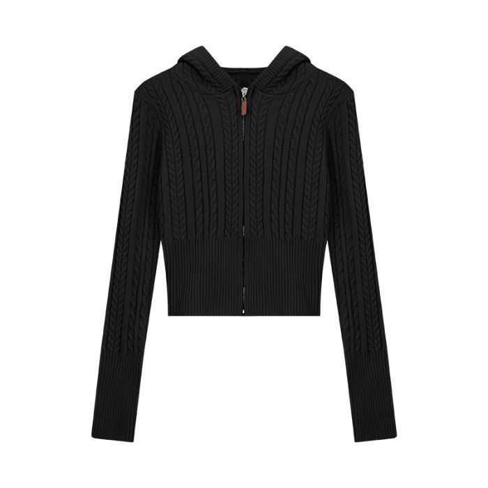 Soft Textured Knitted Hoodie With A Lazy Korean-style Zip-up Design - Image 7