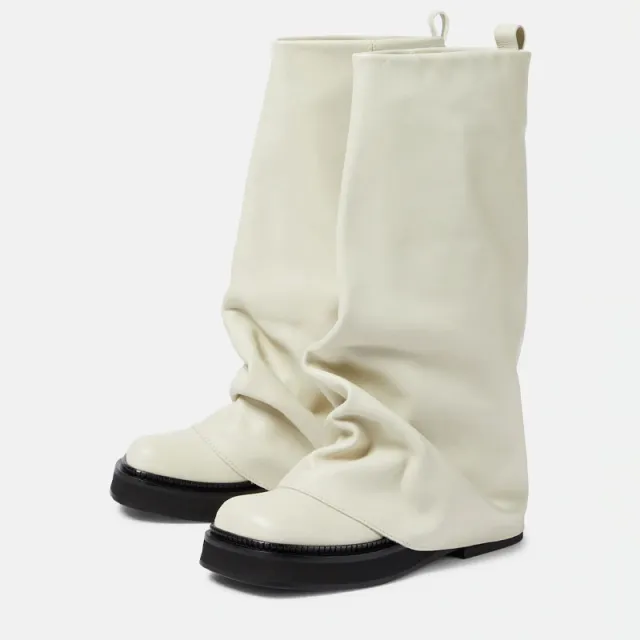 Locking Round Headed Long Tube Women's Boots White - Shop at LoveMi