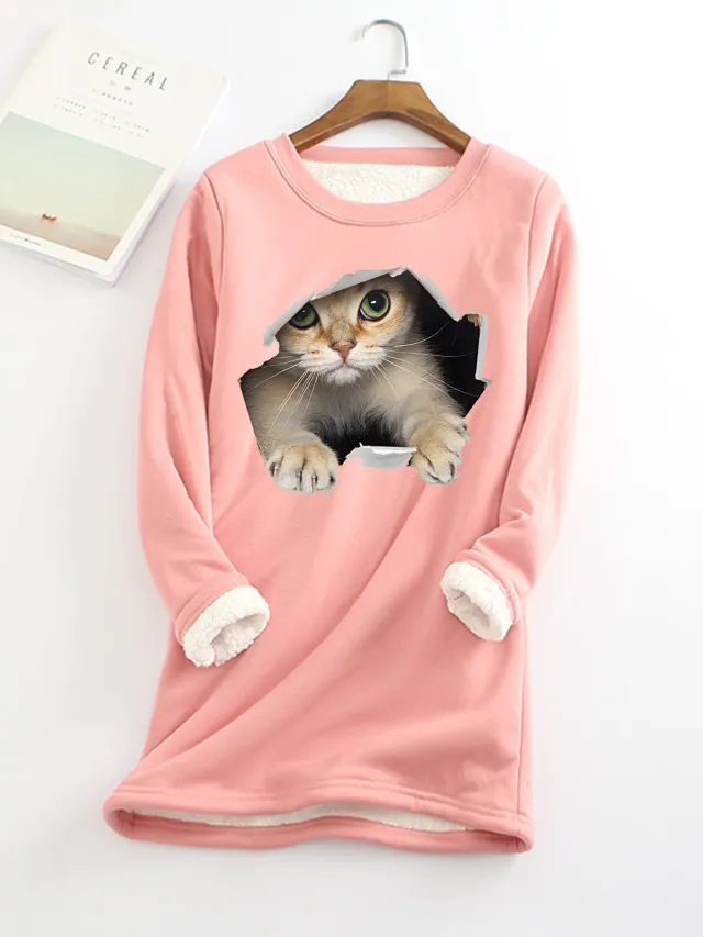 Autumn And Winter New Fleece lined Thermal Bottoming Shirt Big Sale Printing Pink - Shop at LoveMi