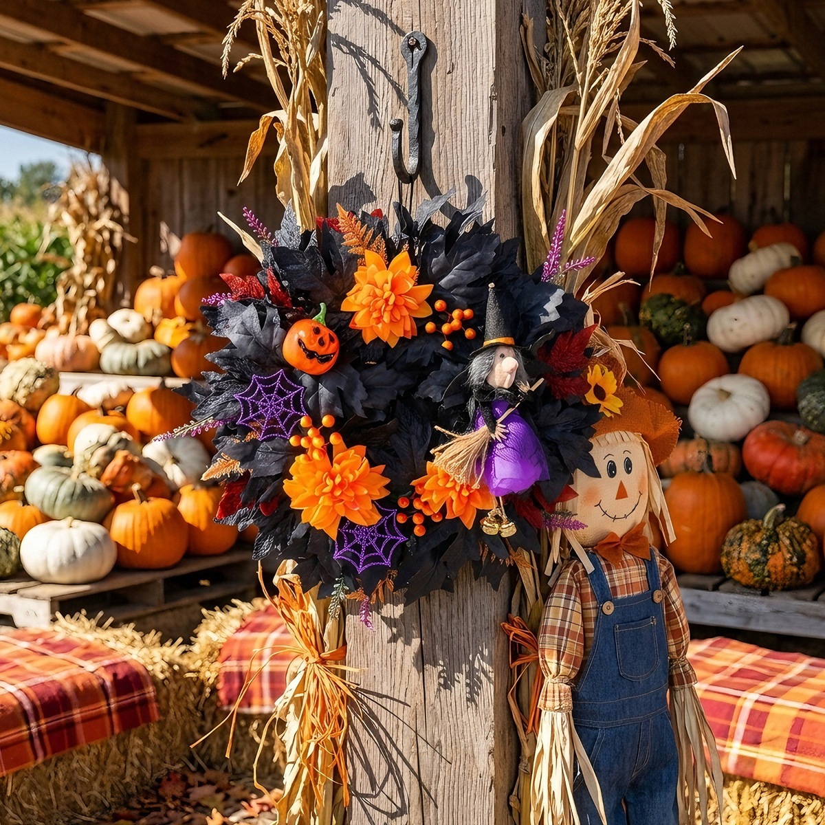 Witch Pumpkin Halloween Wreath Decoration