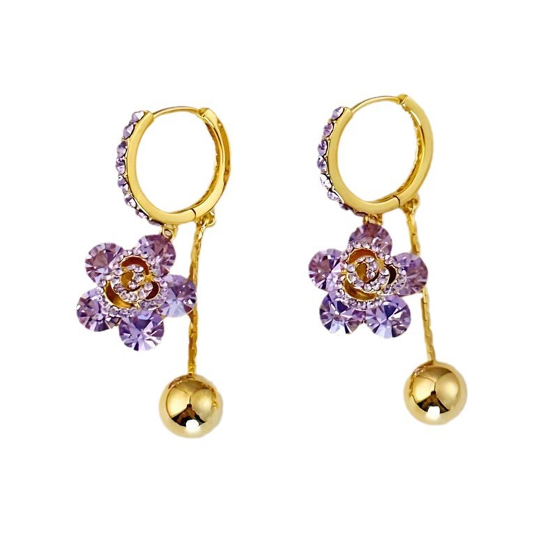 Light Luxury Exquisite And Versatile Purple Zircon Flower Ear Clip