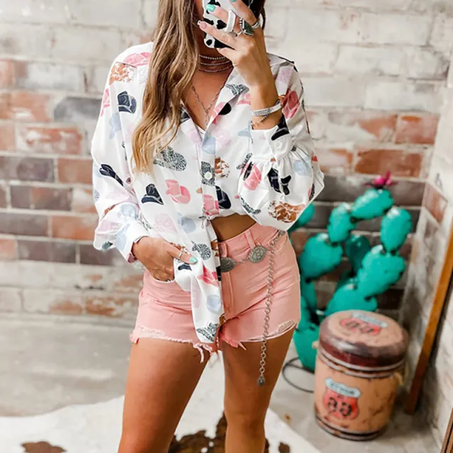 Women's Bandage Dress Single breasted Printed Shirt White - Shop at LoveMi