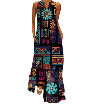 Four sided Stretch V neck Printed Sleeveless Dress Women's Summer Lyq03H2406081451 3Xl - Shop at LoveMi