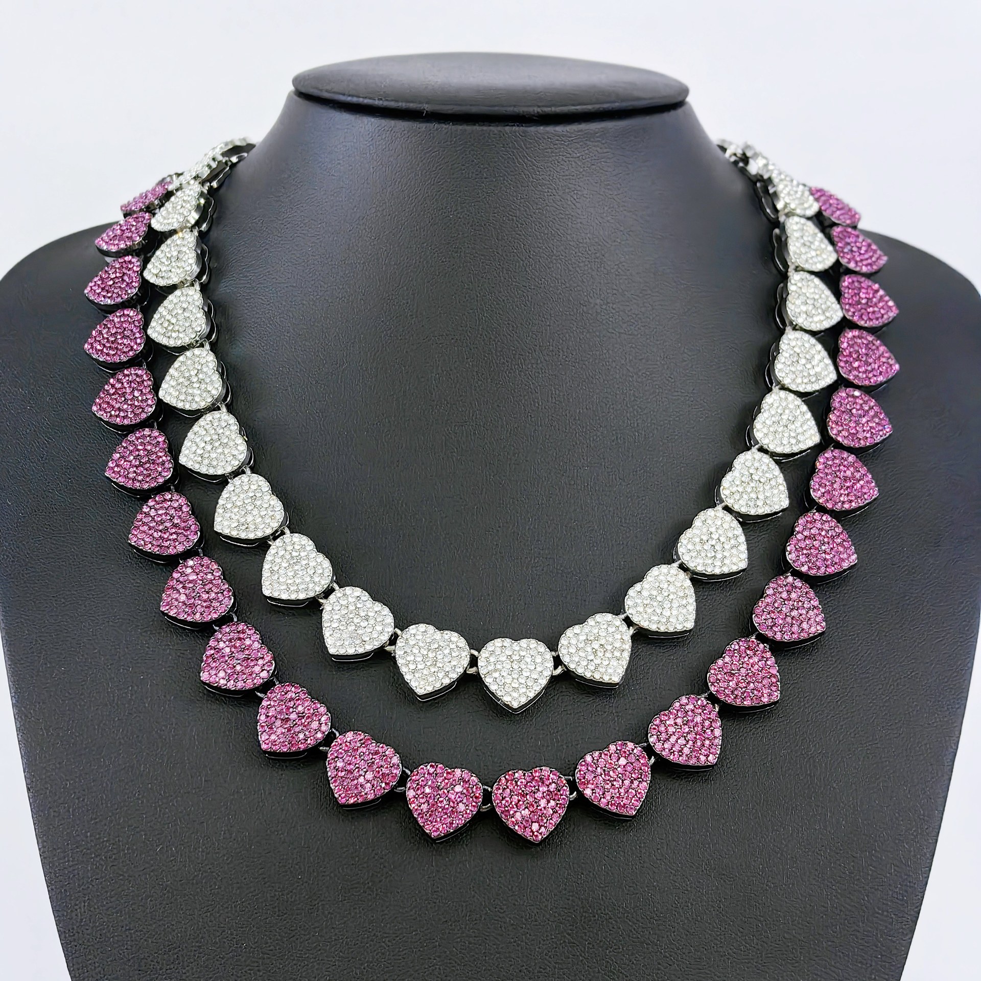13mm Heart-shaped Full-diamond Alloy Necklace For Men And Women