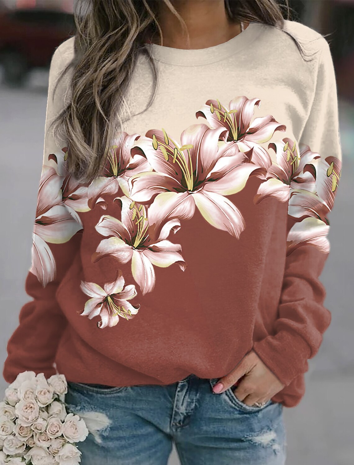 Women's Pullover Printed Sports Round Neck Long Sleeve 3V5Yyh2 Xxxxl - Shop at LoveMi