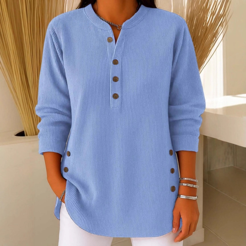V-neck Buttons Sweater Fashion Casual Solid Color Long-sleeved Tops Women's Blouse T-shirt Clothing - Image 13