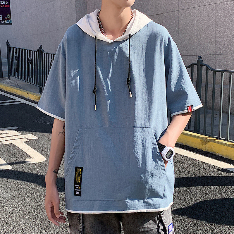 Mens Loose-fitting Casual Mock Two-piece Short-sleeve Shirt