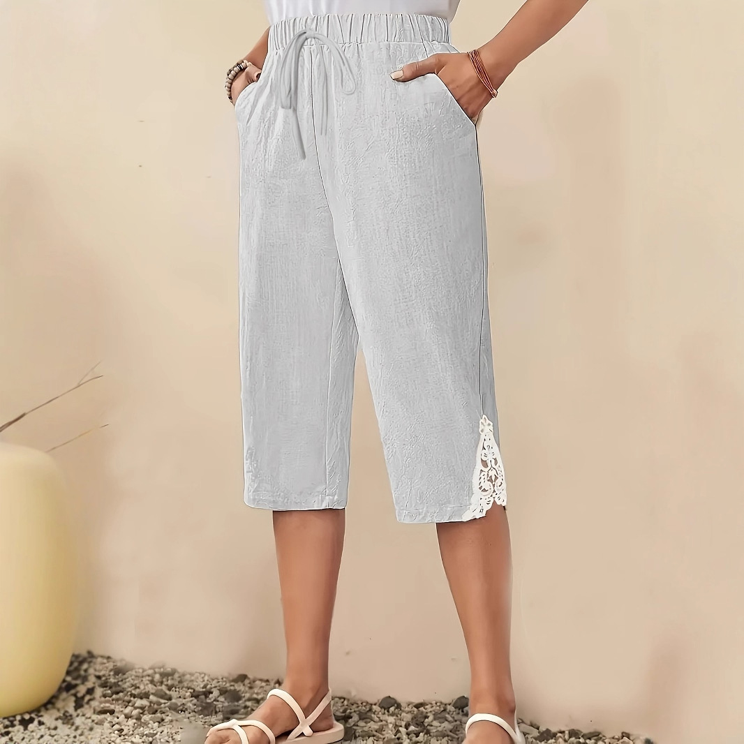 Women's Linen Texture Lace Casual Short Pants
