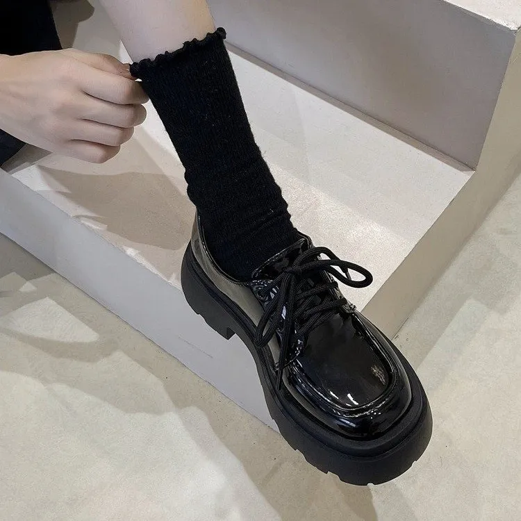 Spring And Summer New Student Leather Shoes Height Increasing Leisure Soft Bottom Pumps - Black