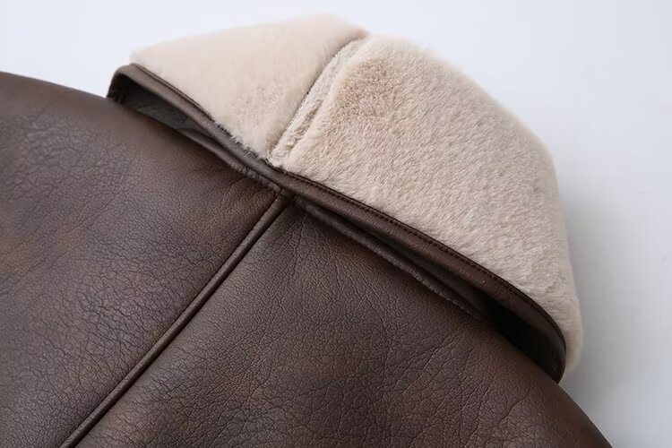 Title 6, Fashion Cashmere Leather Fur Collar Composite B...