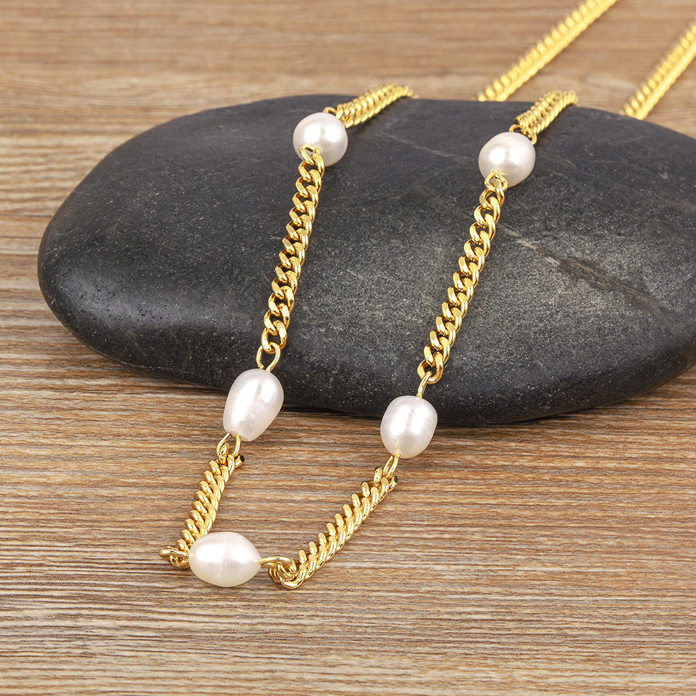 Copper Plating Personality Pearl Splicing Chain Clavicle Chain